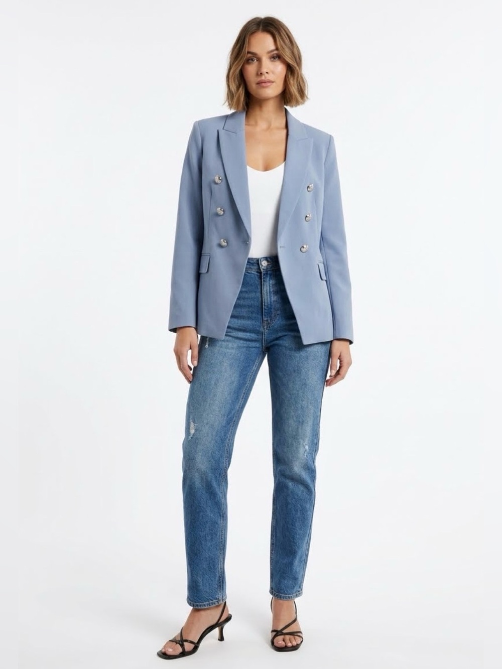 White House Black Market Women’s Blue Double Breasted Size 6 Studio Blazer $195